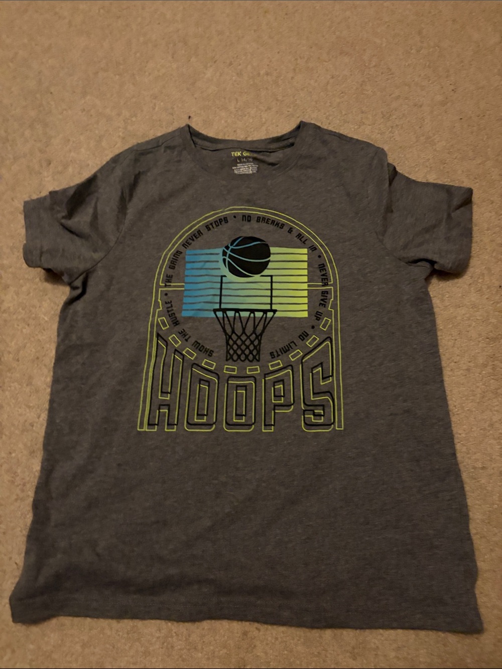 tek gear Gray Graphic 'Hoops' Tee with Neon Green & Blue Accents